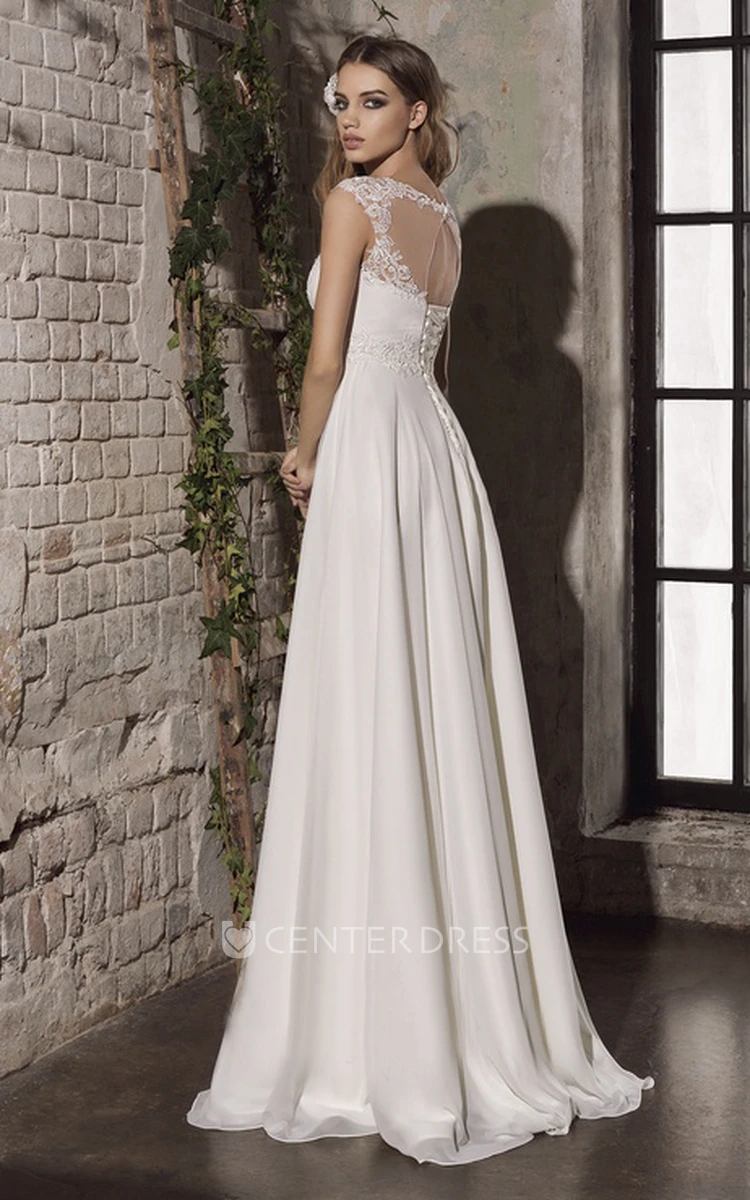 Sheath Empire Lace Appliqued Elegant Bridal Gown With Keyhole And Corset Back