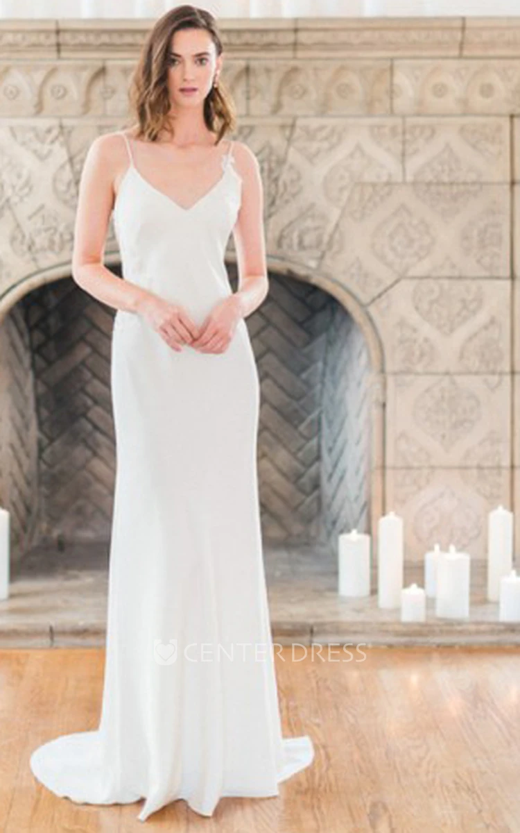 Sheath Floor-Length Spaghetti Sleeveless Wedding Dress