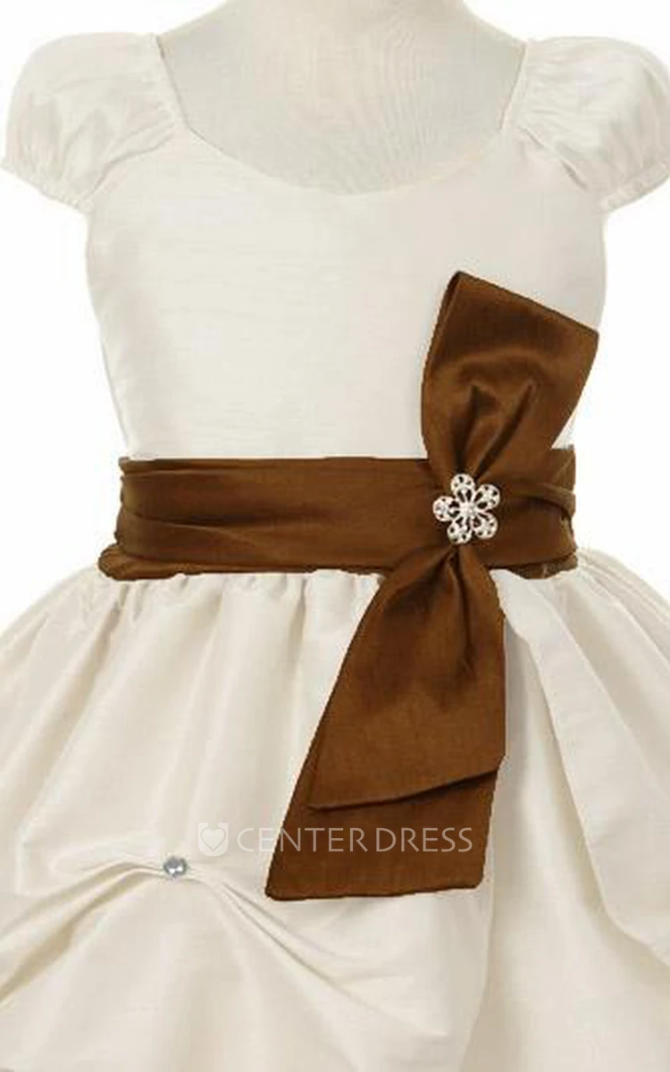 Ankle-Length Floral Tiered Bowed Flower Girl Dress With Split Front