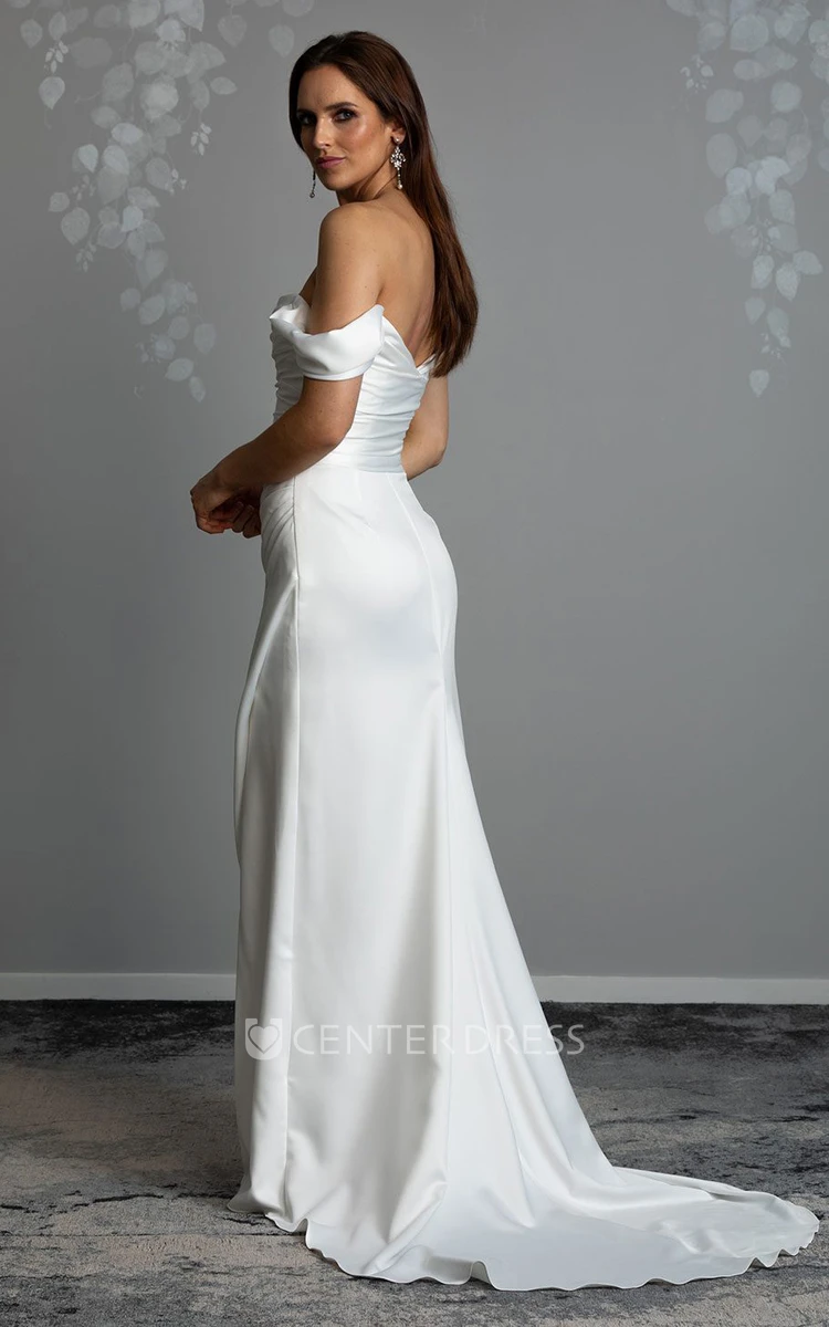 Off-the-shoulder Mermaid Satin Wedding Dress with Ruching Mermaid Satin Wedding Dress with Ruching