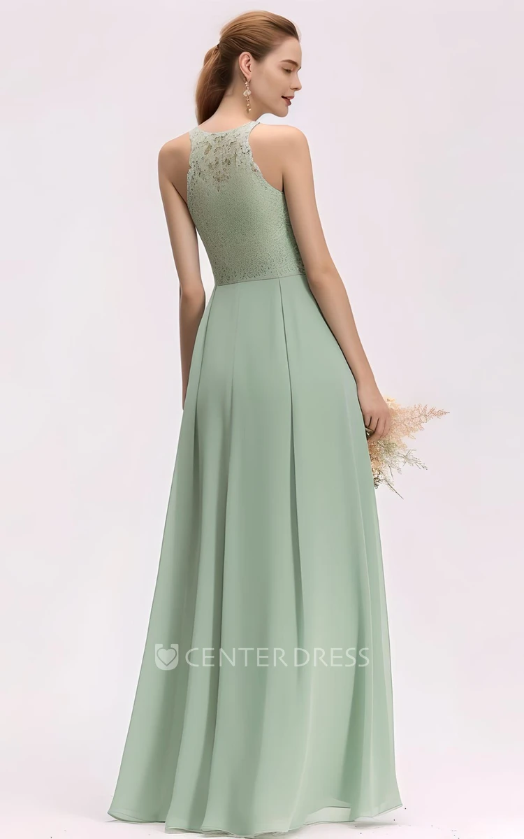 Halter Neck Chiffon Sleeveless Evening Dress Simple & Elegant Bridesmaid Dress