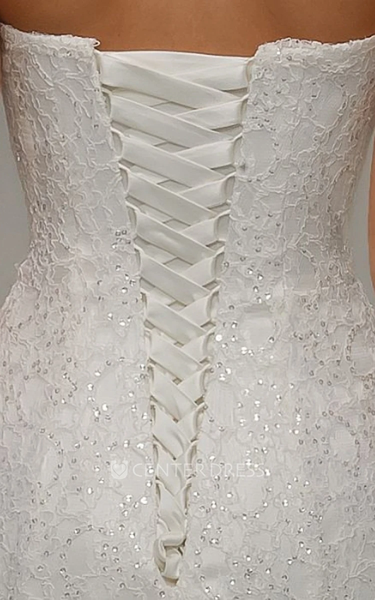 Long Sweetheart Beaded Long-Sleeve Lace Wedding Dress