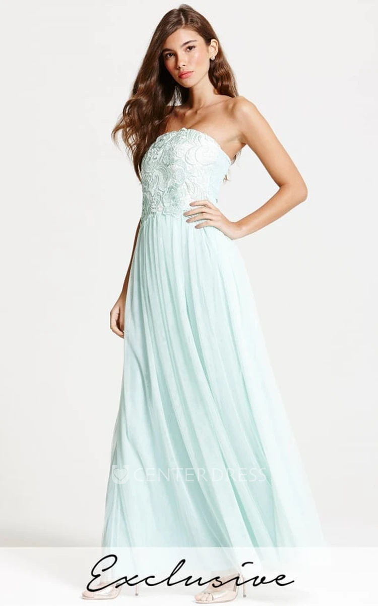 Maxi Strapless Appliqued Tulle Bridesmaid Dress