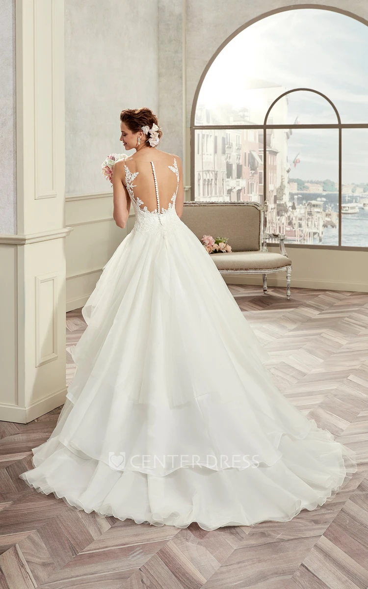 Sweetheart Spaghetti-Strap A-Line Bridal Gown With Ruffles And Lace Bodice