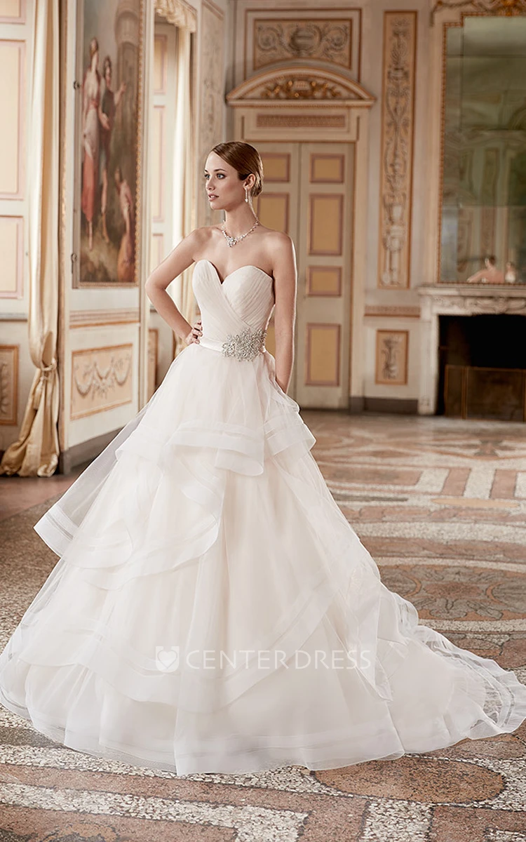 Ball Gown Sweetheart Tulle Wedding Dress With Criss Cross And Tiers