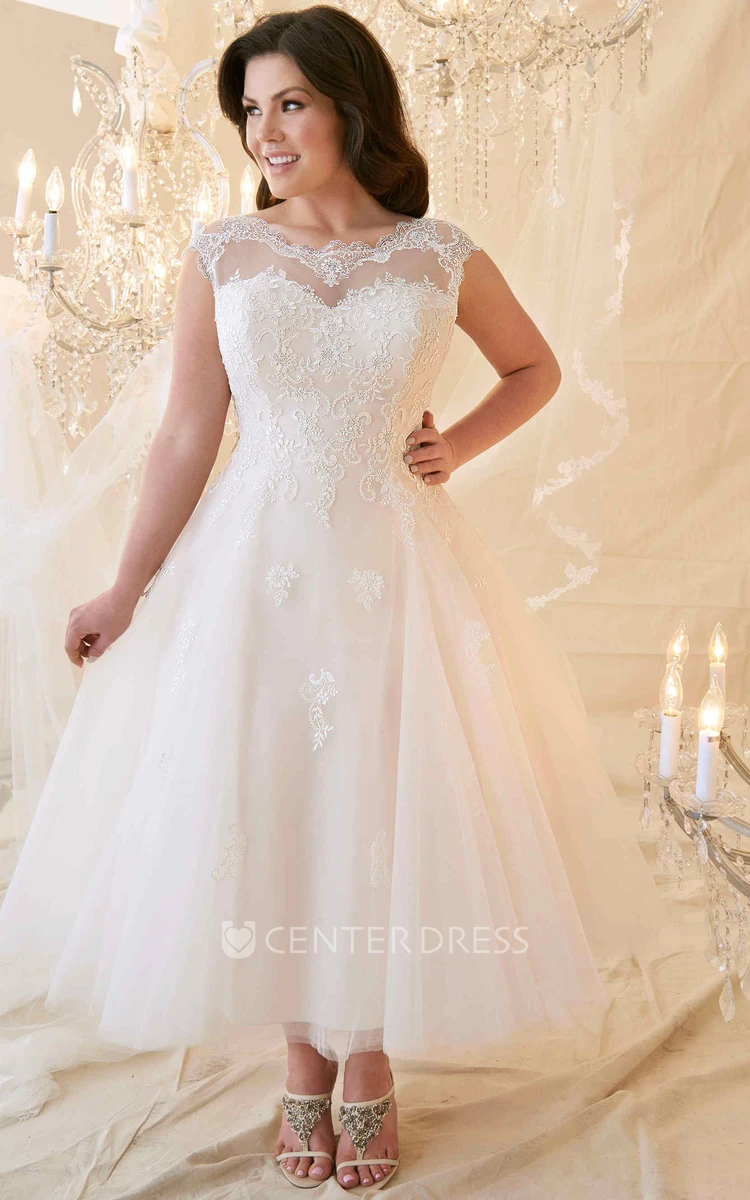 Plus Size One Shoulder Tea Length Wedding Dress