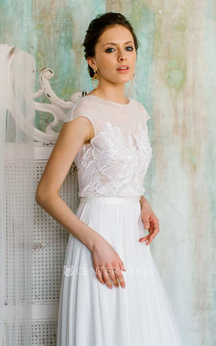 Chiffon Tulle Satin Floral Lace Wedding Dress