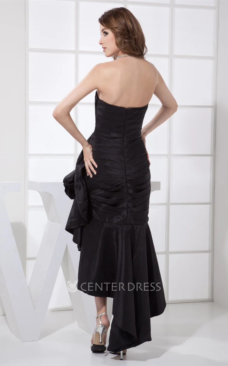 Asymmetrical Ruched Sweetheart Taffeta Dress with Pick Up and Front Slit