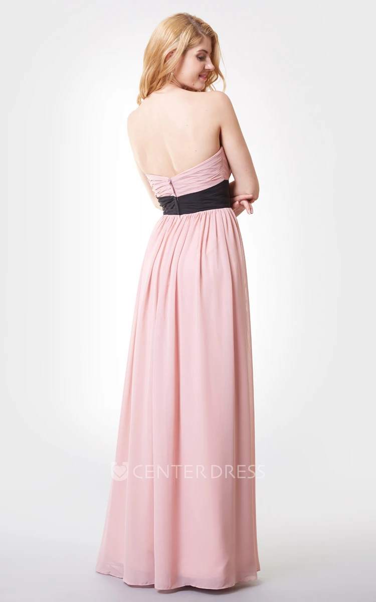 Sleeveless Floral Backless A-line Ruched Long Chiffon Dress