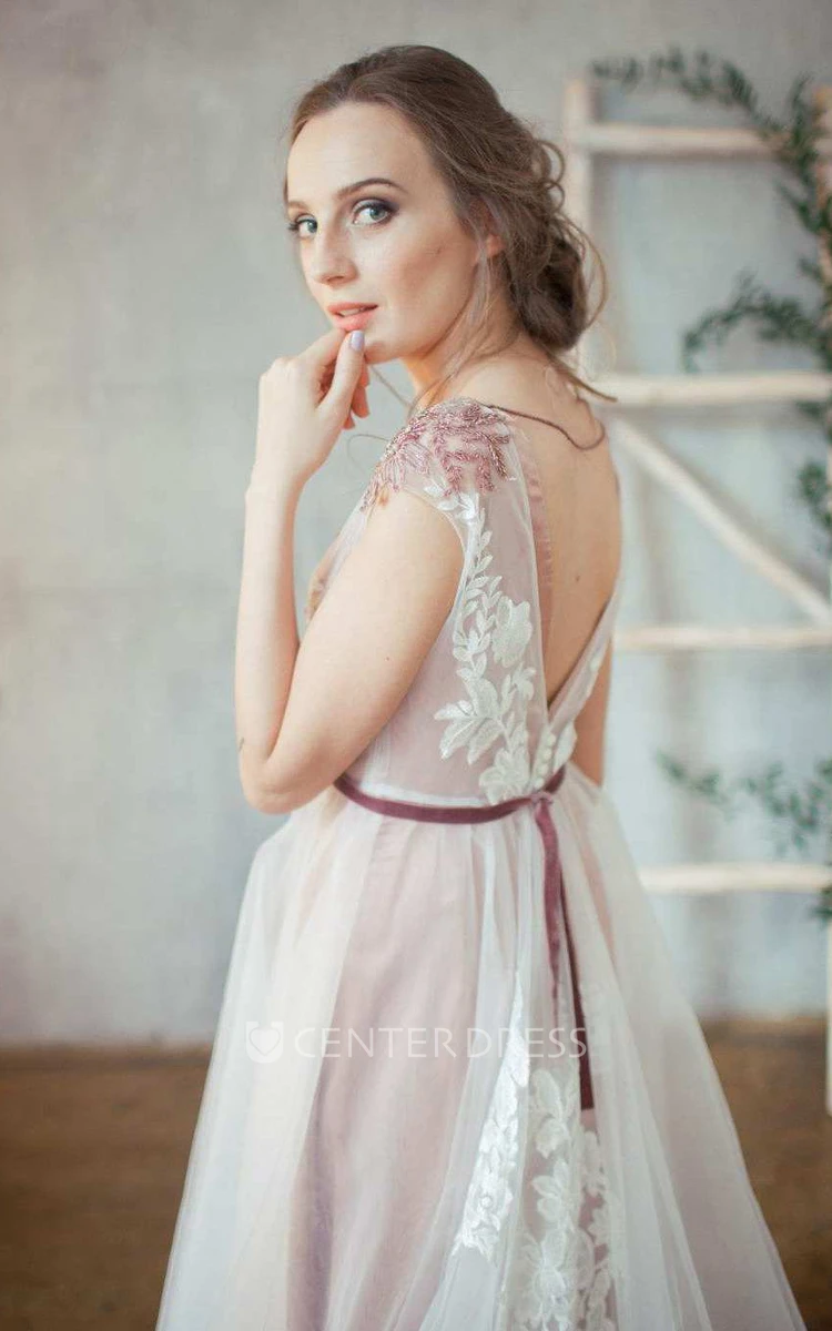 Straps Tulle Beaded Lace Embroidered Wedding Dress