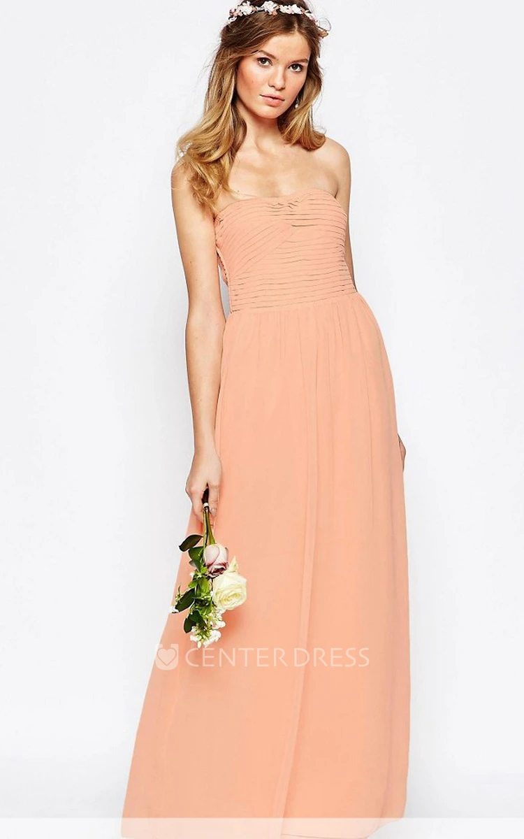 Ankle-Length Sheath Ruched Strapless Chiffon Bridesmaid Dress