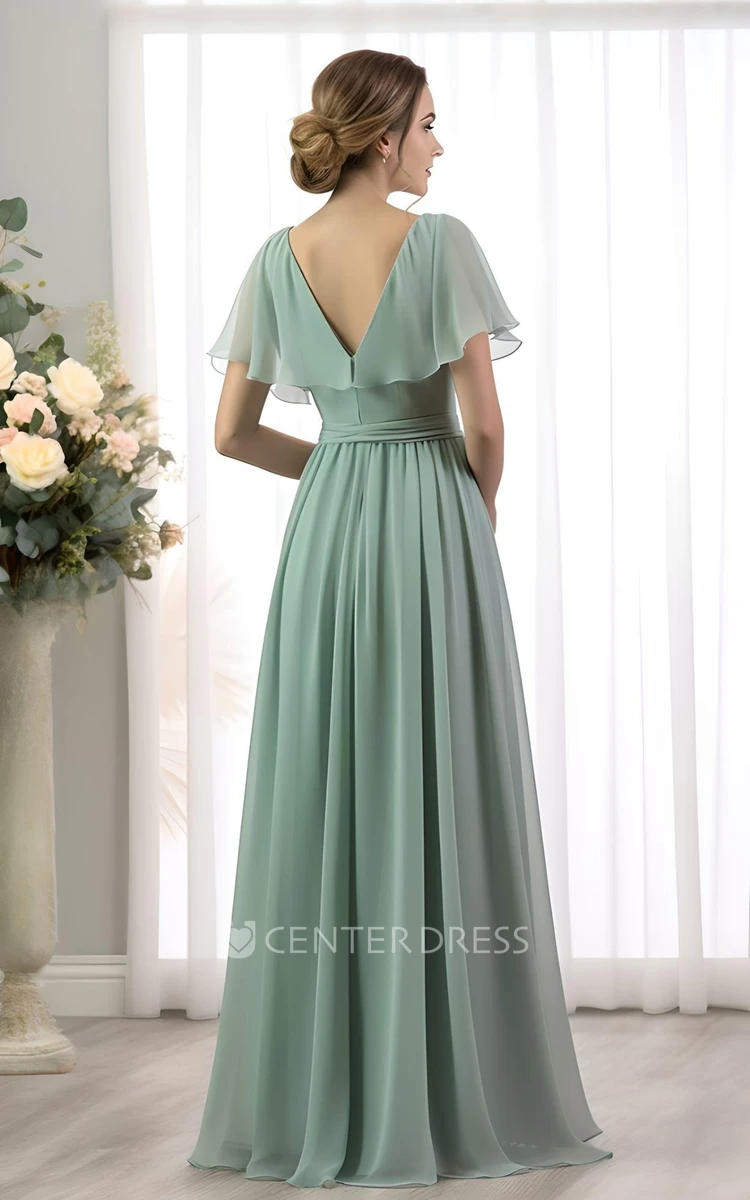 Sexy Boho V-Neck A-Line Chiffon Bridesmaid Dress 2024 Flowy