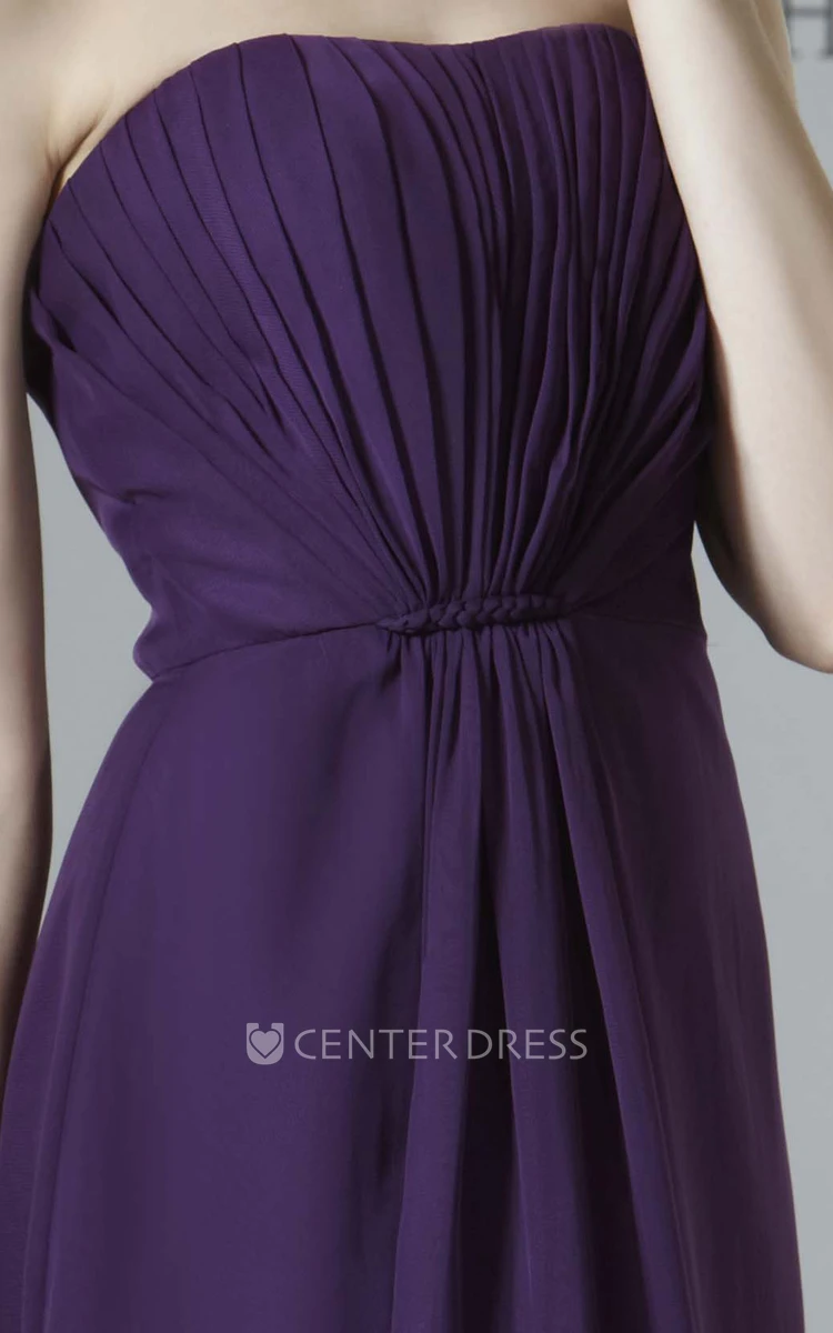 Floor-Length Strapless Ruched Chiffon Bridesmaid Dress With Low-V Back