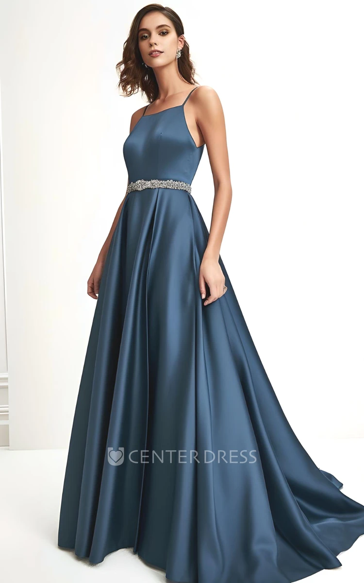 A-Line Satin Sleeveless Evening Dress with Train Sexy & Modern Wedding Dress