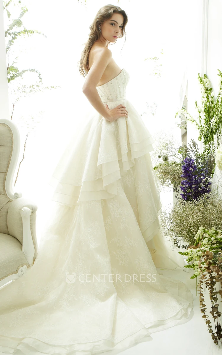 A-Line Sleeveless Sweetheart Beaded Tulle Wedding Dress