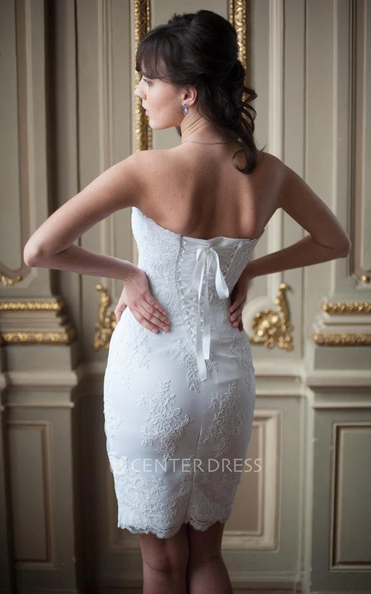Sweetheart Lace-Up Back Short Lace Wedding Dress With Appliques