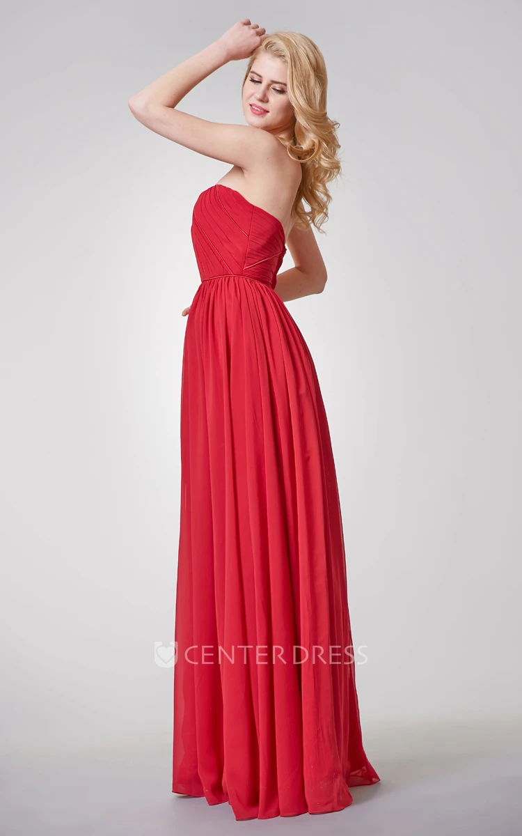 Simple Backless Ruched A-line Long Chiffon Dress