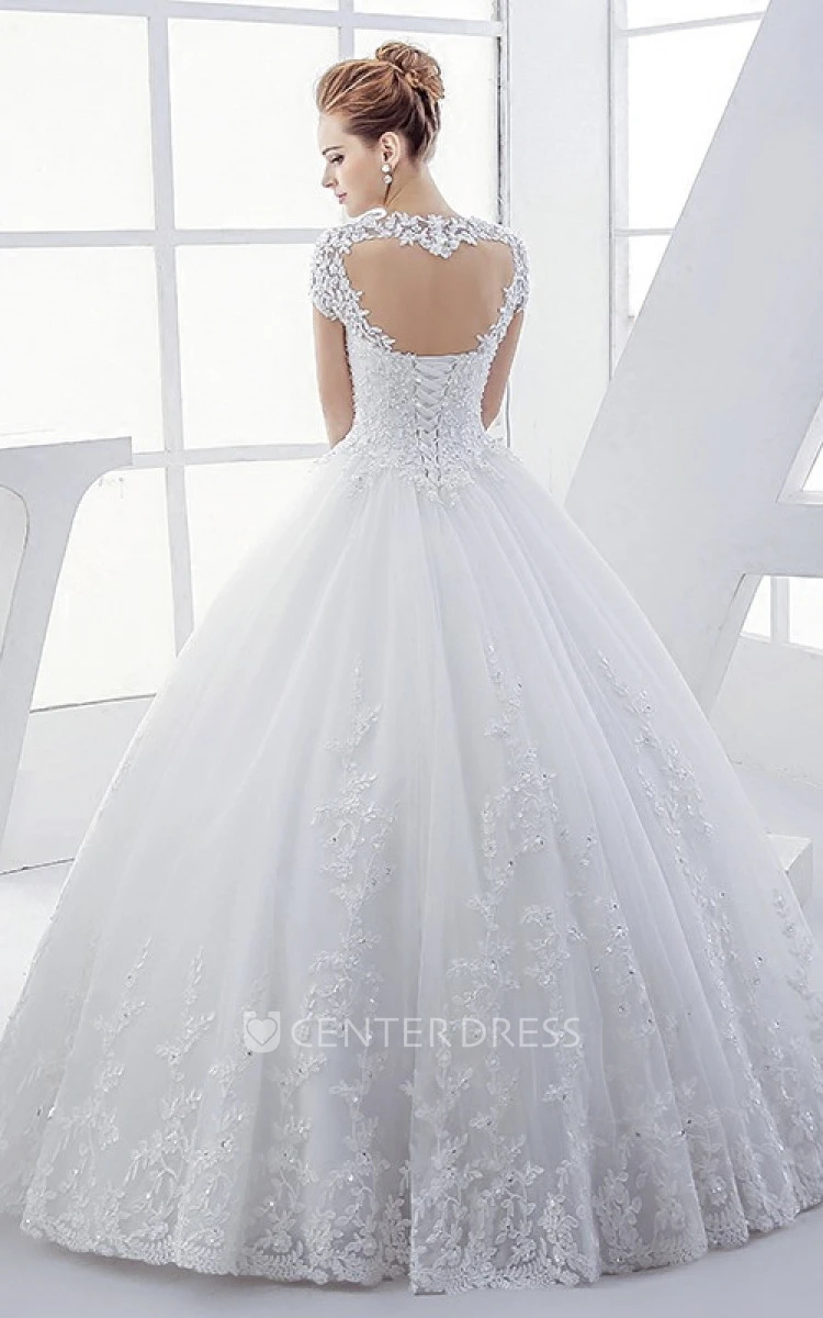 Queen Anne Lace Elegant Ball Gown Wedding Dress With Corset And Keyhole Back