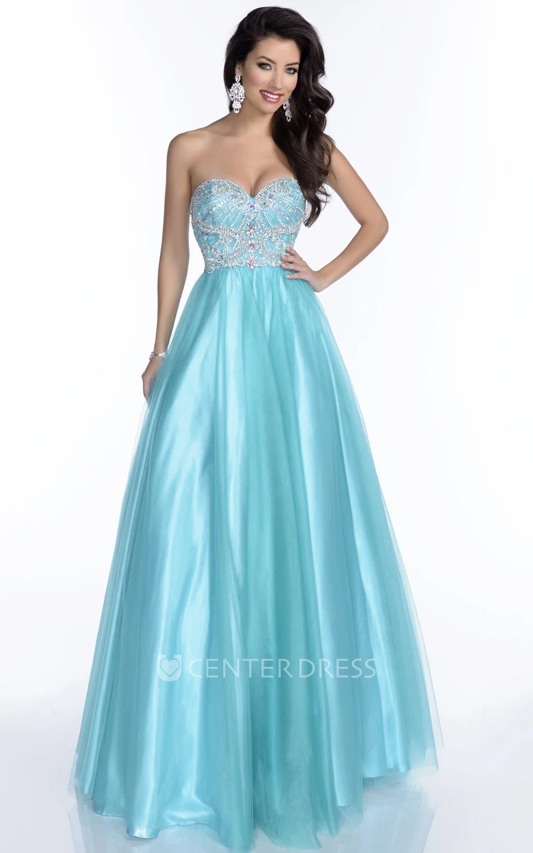Tulle Sweetheart A-Line Sleeveless Prom Dress Featuring Jeweled Bodice And Open Back