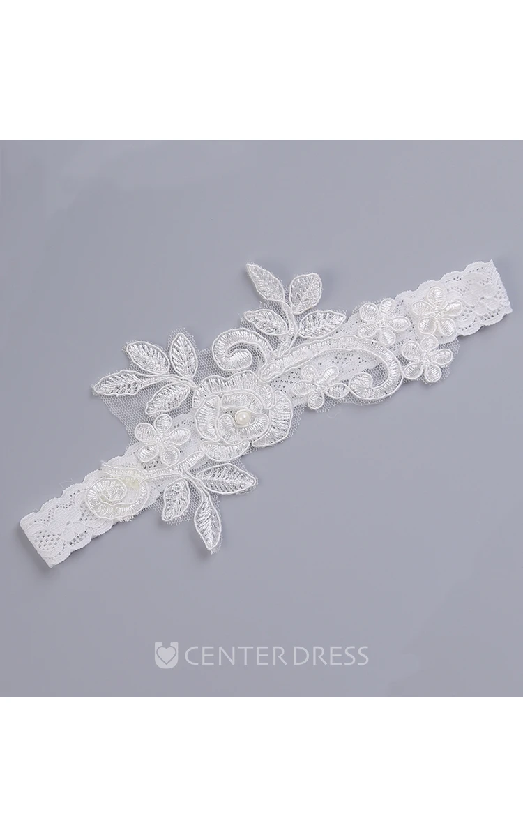White Sexy Lace Applique Handmade Elastic Garter Within 16-23inch