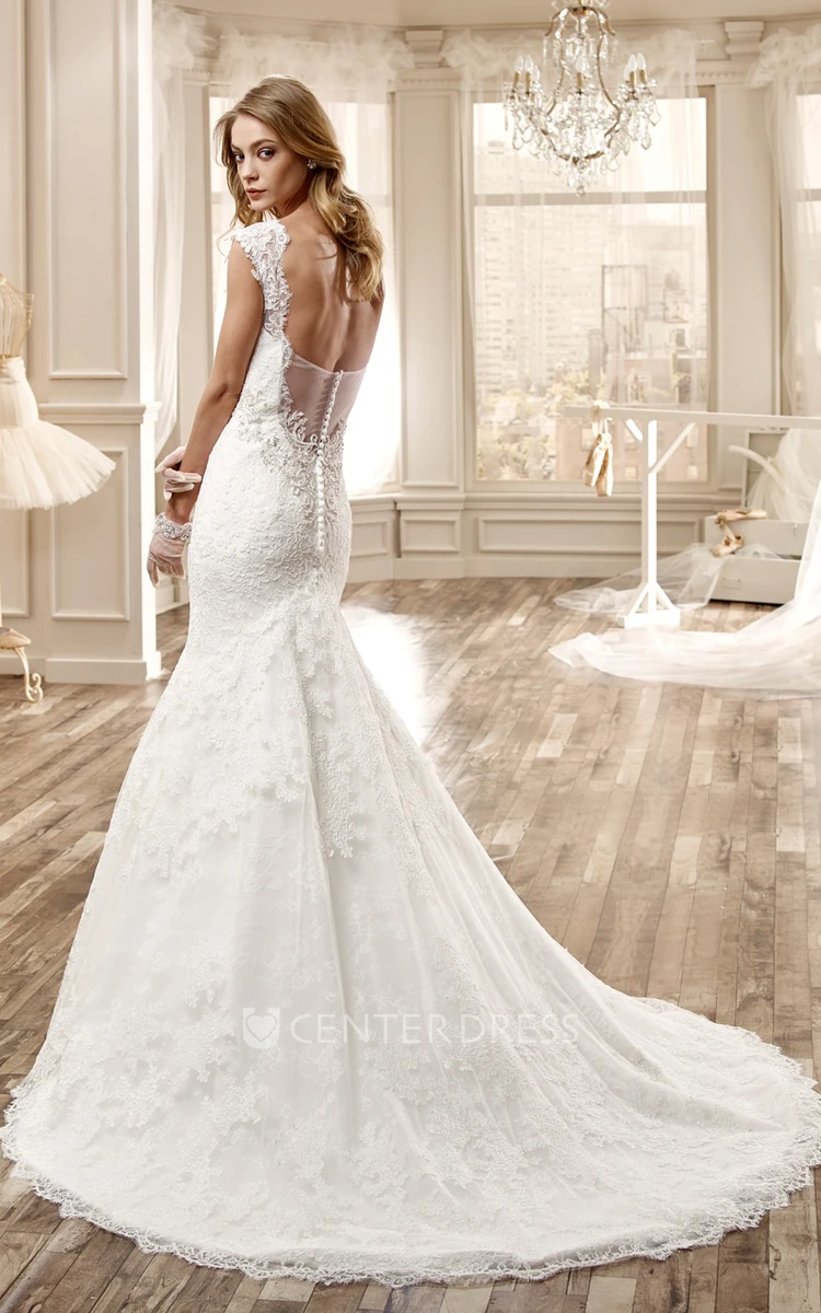 Deep-V Neck Lace Wedding Dress With Mermaid Style And Open Back