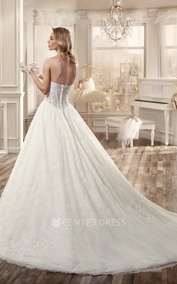 Sweetheart Wedding Dress with Appliques and Pleated Skirt