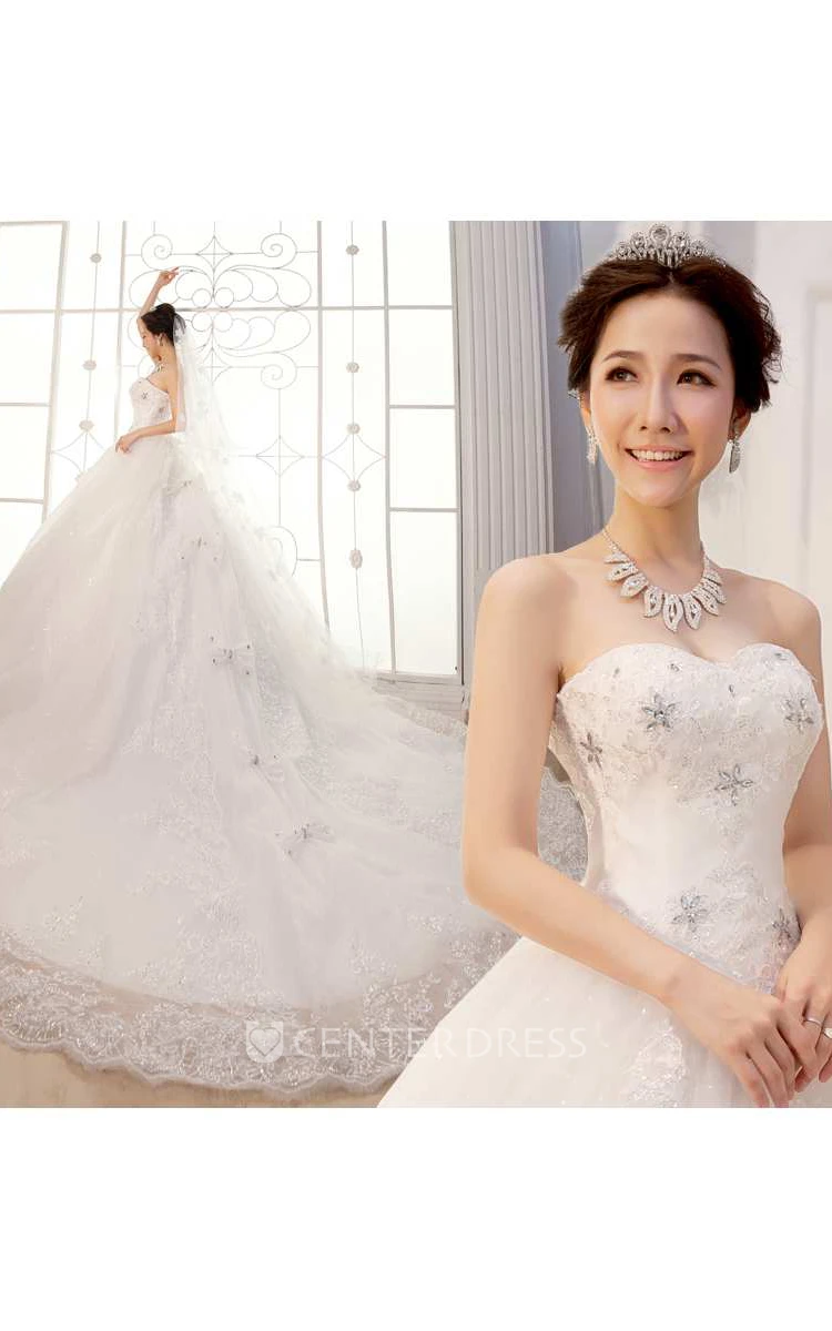 Sleeveless Sweetheart Neck Lace Ball Gown Dress With Beading
