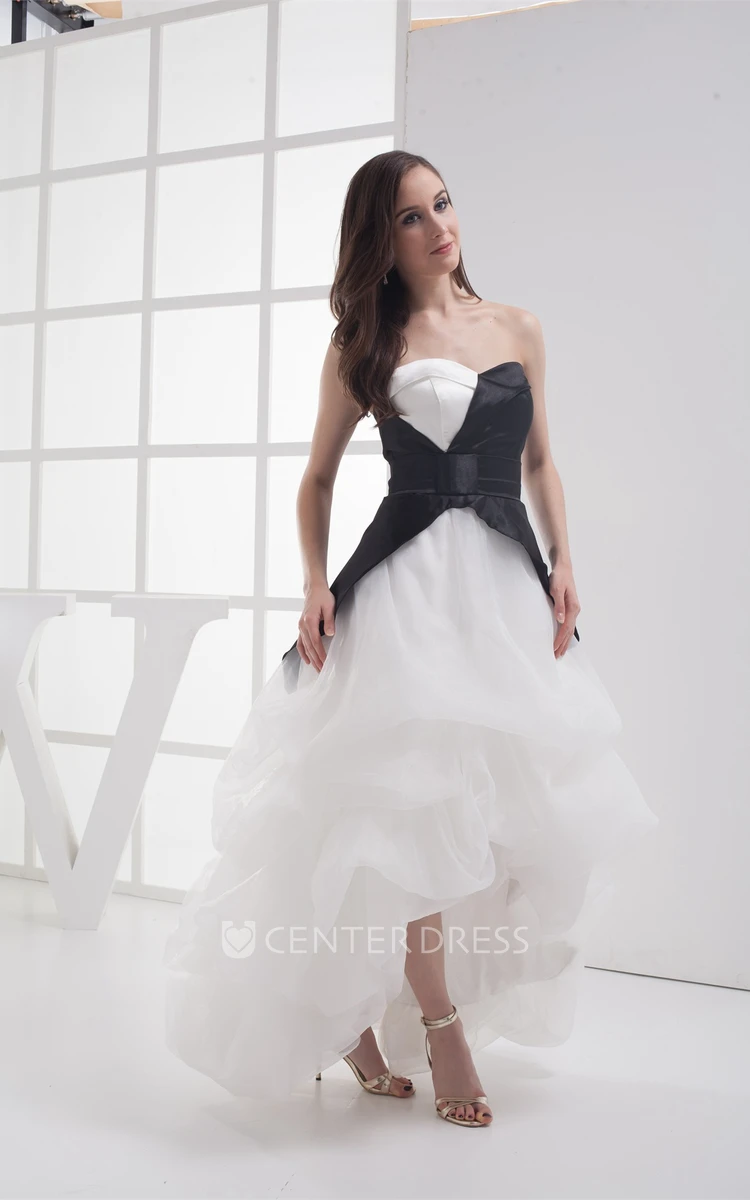 Black-And-White High-Low Organza Prom Dress with Tiers and Ruffles