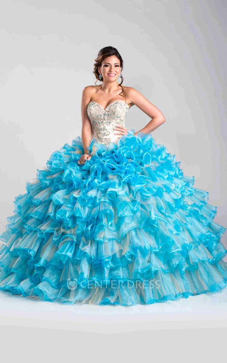 Sweetheart Ball Gown With Layered Ruffles And Detachable Cape