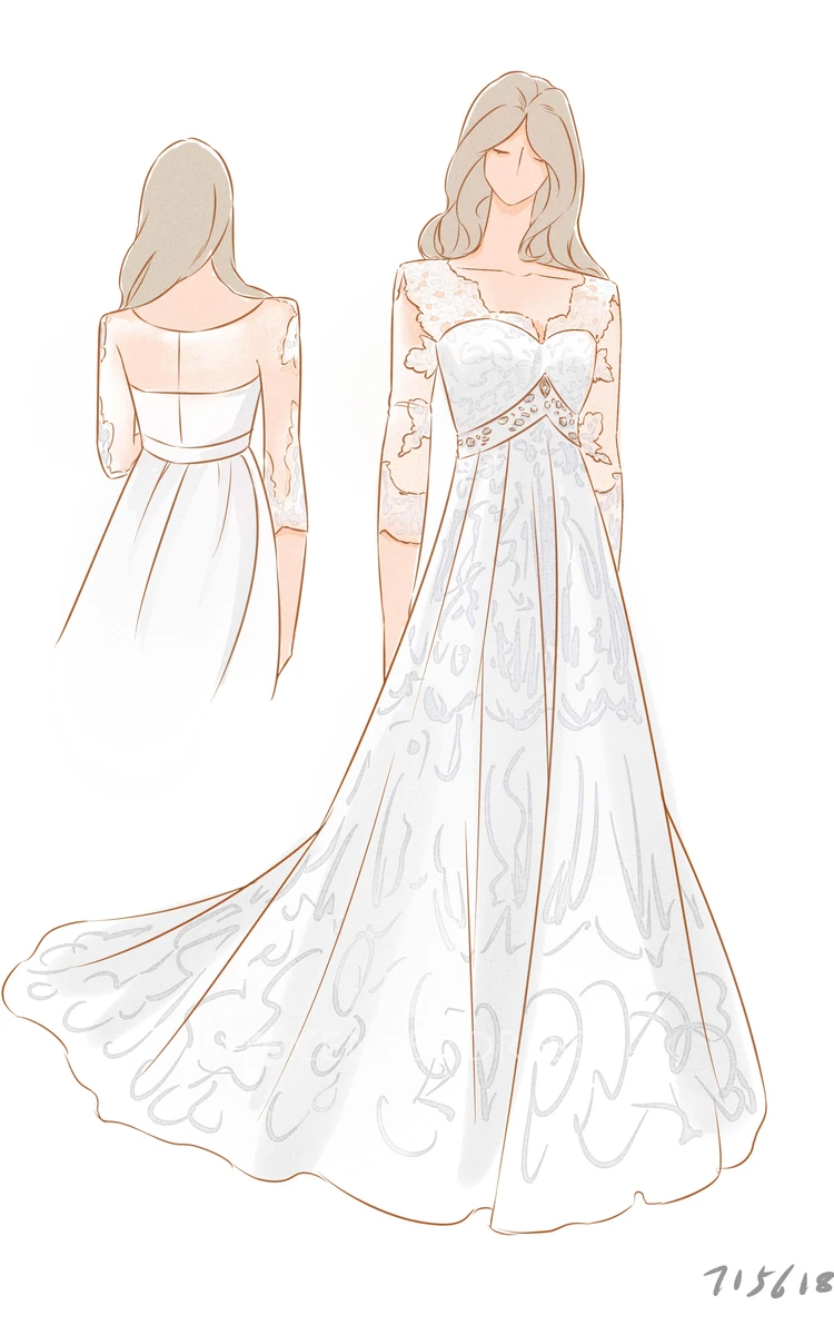 Elegant Country Style Lace A-line V-neck Illusion 3-4 Sleeve Wedding Dress