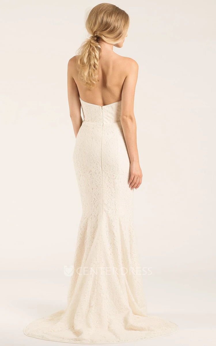Sheath Sweetheart Lace Wedding Dress With Deep-V Back