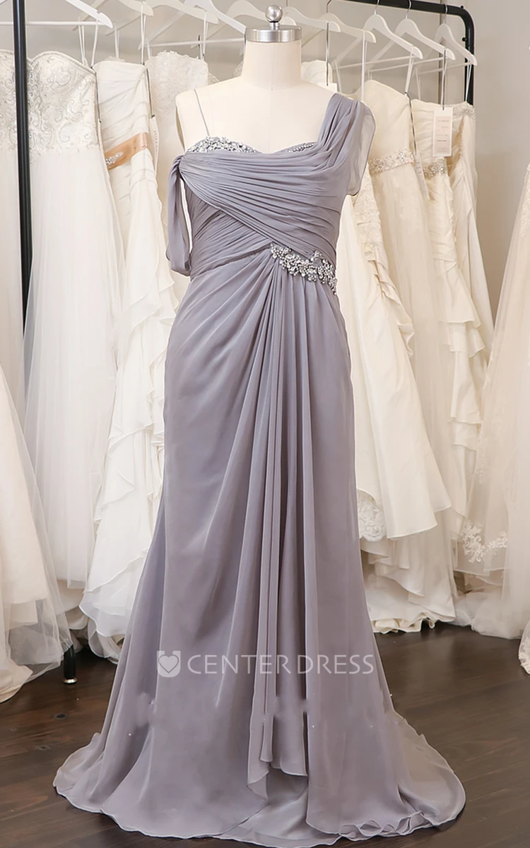 One-shoulder Sheath Chiffon Prom Dress with Beadings