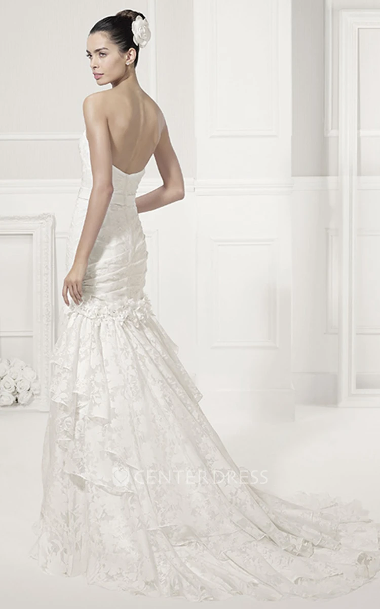 Sweetheart Sheath Lace Bridal Gown With Crystal Waist And Layered Skirt