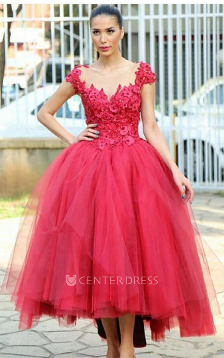 Pink Tulle Tea Length Dress