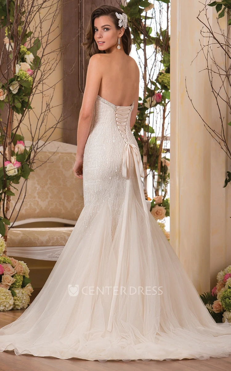 Sweetheart Mermaid Gown With Beadings And Lace-Up Back