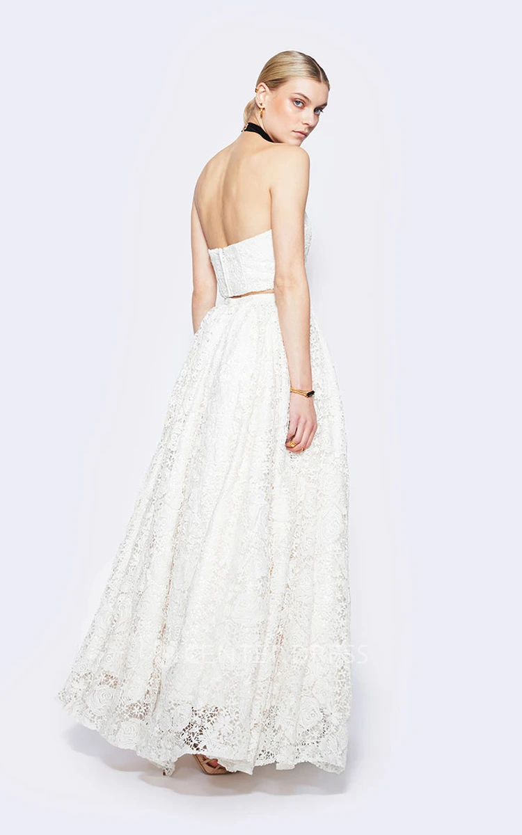 Strapless Maxi Sleeveless Lace Wedding Dress