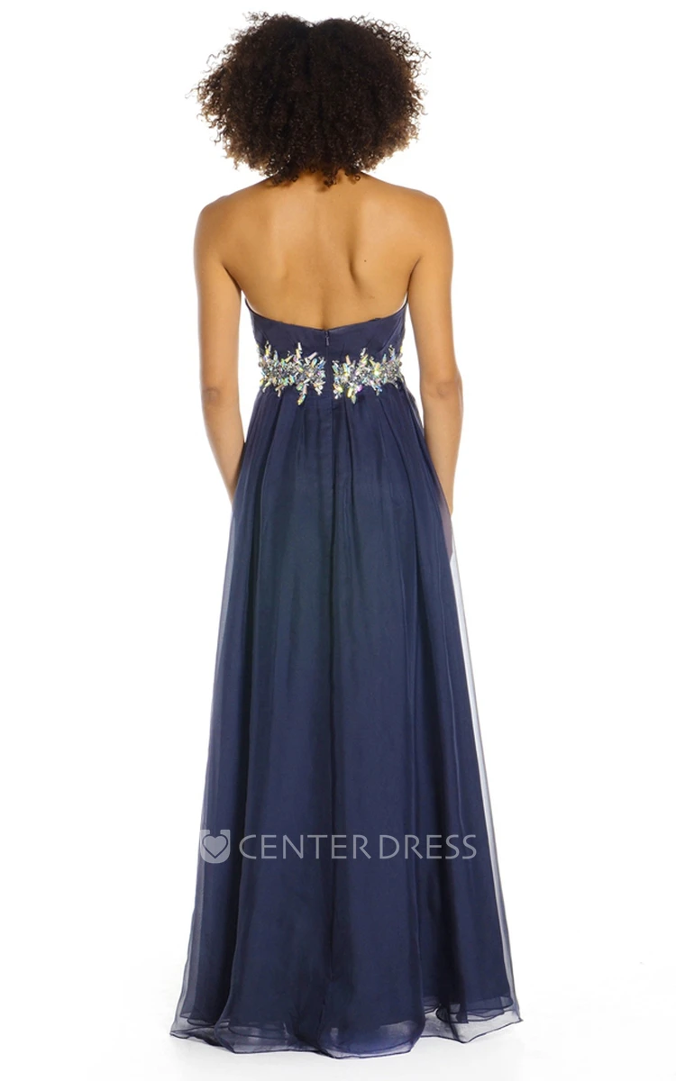 Sweetheart Floor-Length Jeweled Chiffon Prom Dress With Criss Cross And V Back