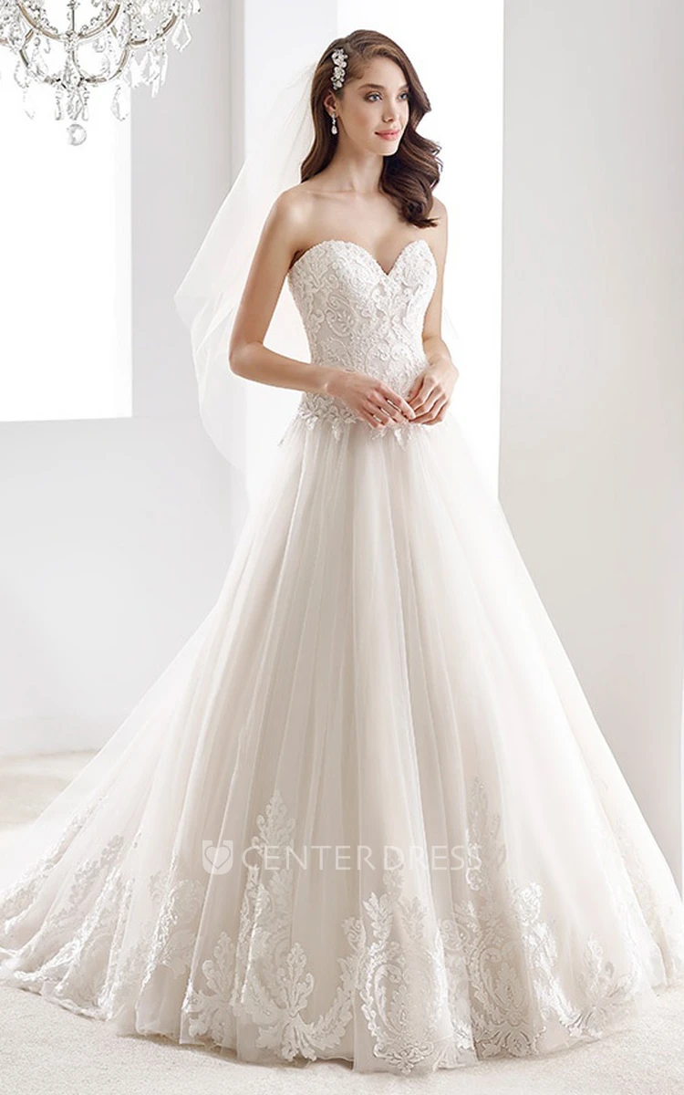 Sweetheart Embroidered A-Line Bridal Gown With Lace Bodice And Open Back