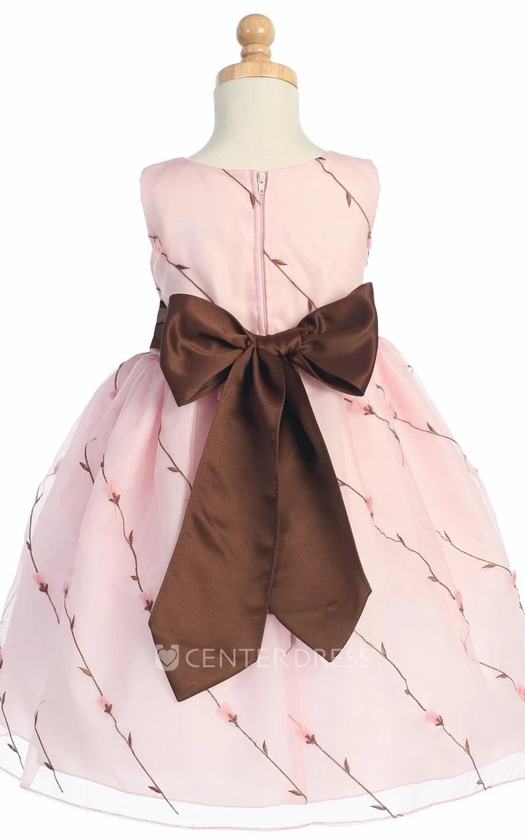 Tea-Length Bowed Embroideried Organza&Taffeta Flower Girl Dress With Split