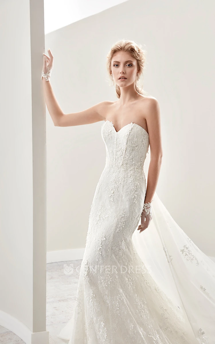 Sweetheart Sheath Lace Bridal Gown With Mermaid Style And Detachable Tulle Train