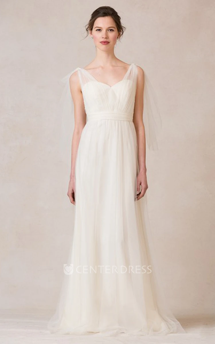 Sleeveless Ruched One-Shoulder Tulle Bridesmaid Dress With Straps
