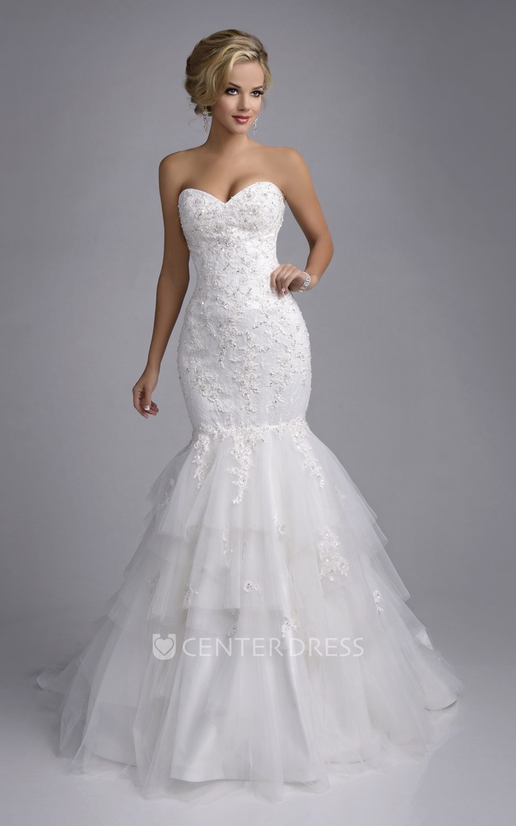 Tiered lace mermaid wedding dress hot sale with beading