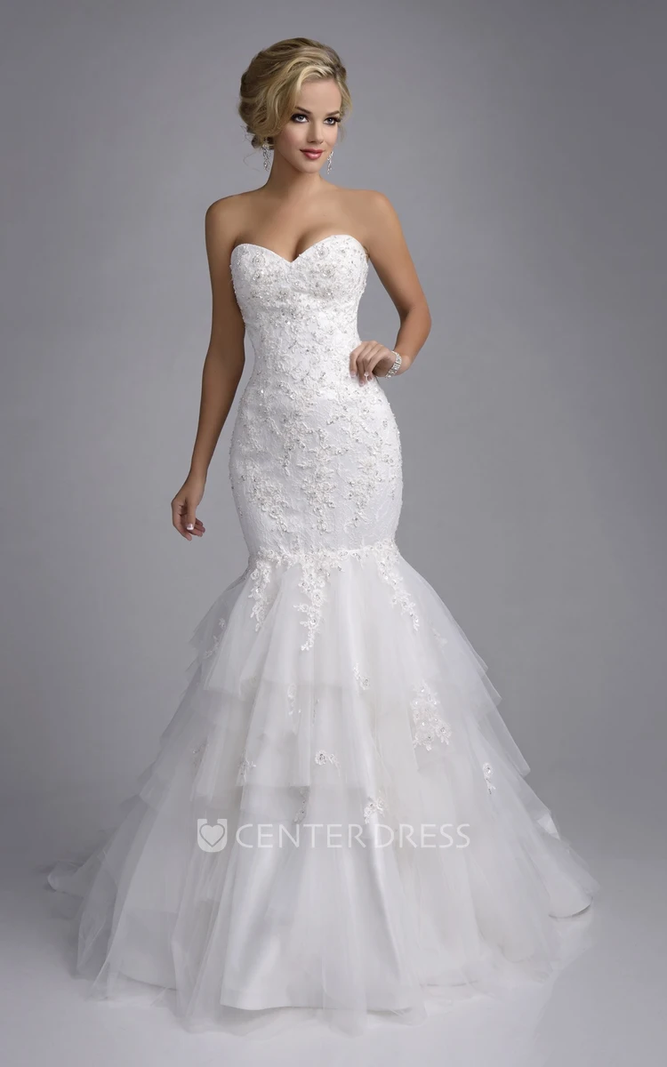 Mermaid Lace And Tulle Sweetheart Wedding Dress With Layered Skirt