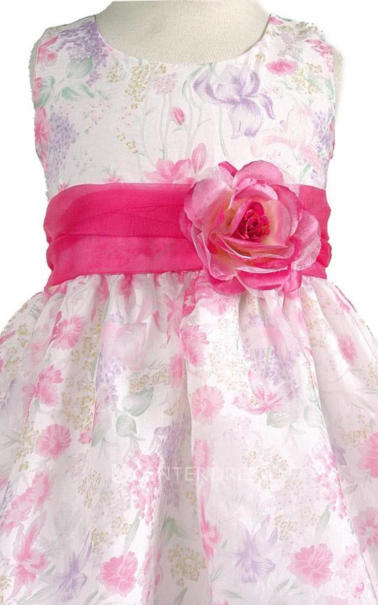 Tea-Length Floral Floral Organza Flower Girl Dress