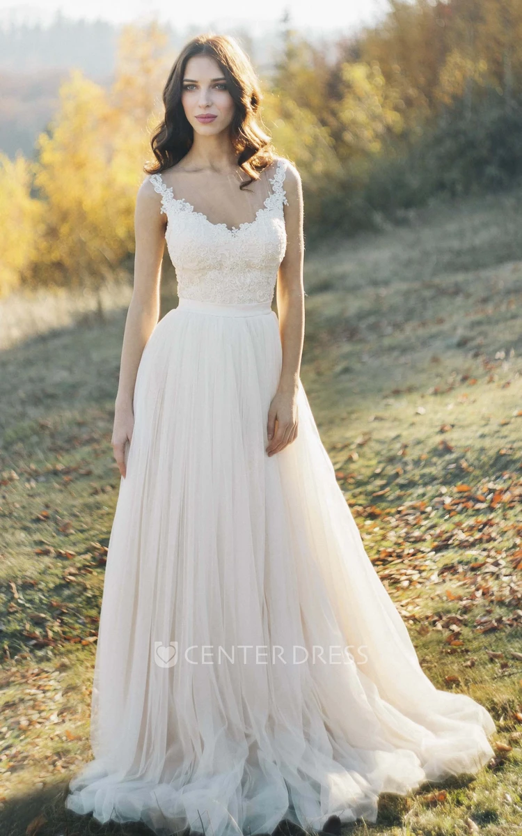 Illusion bateau neckline wedding dress hotsell