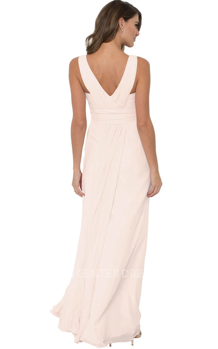 Ruched V-Neck Sleeveless Chiffon Muti-Color Convertible Bridesmaid Dress With Straps