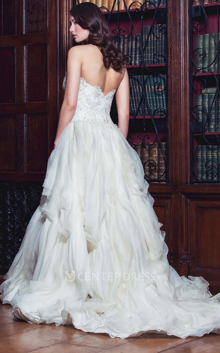 Ball Gown Sweetheart Sleeveless Floor-Length Rufflesd Tulle Wedding Dress With Beading