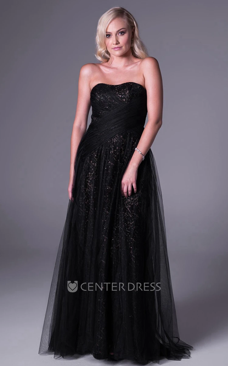 A-Line Ruched Sweetheart Sleeveless Floor-Length Tulle Bridesmaid Dress With Sequins
