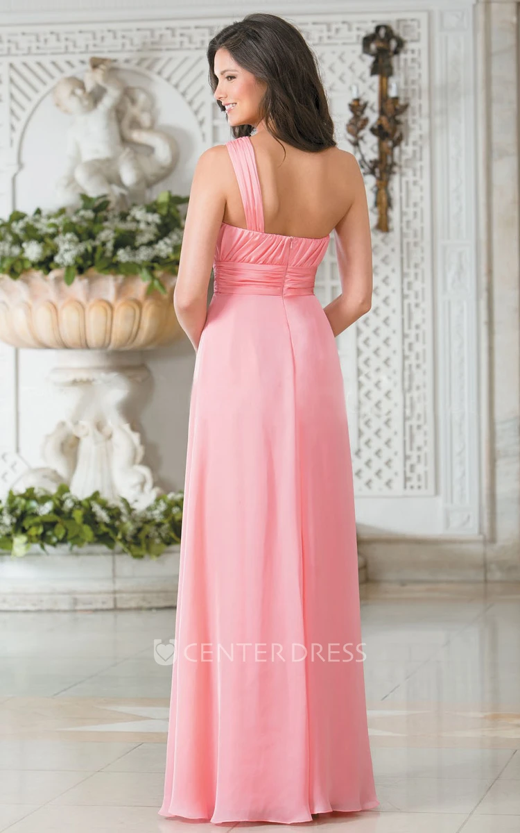 One-Shoulder A-Line Flowy Chiffon Gown With Pleats