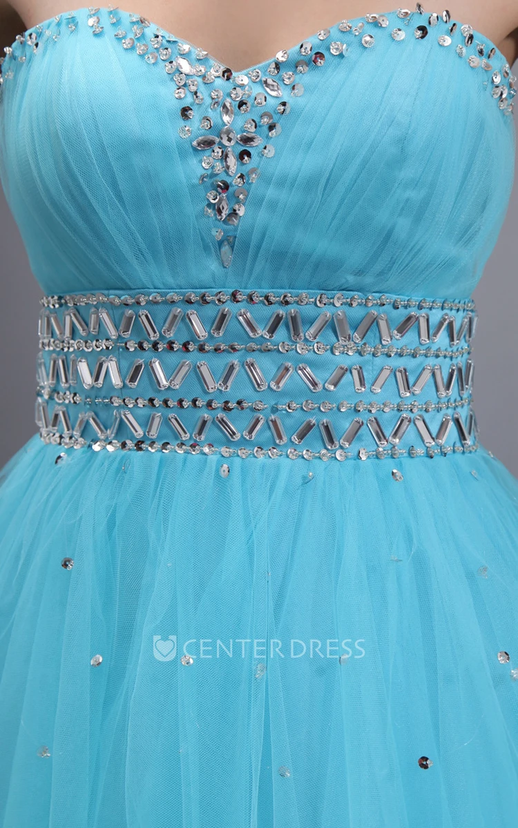 Empire Sweetheart Sleeveless Tulle Dress With Beading and Pleats